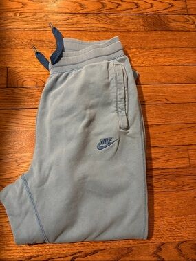 Nike Mens Light Blue Fleece Joggers with Navy Drawcord